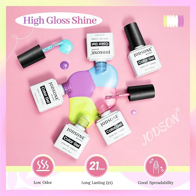 JODSONE 12 Bottles of Gel Nail Polish Set Glossy Top Coat Base Coat Gel Polish Ideal for Holiday Gift Giving