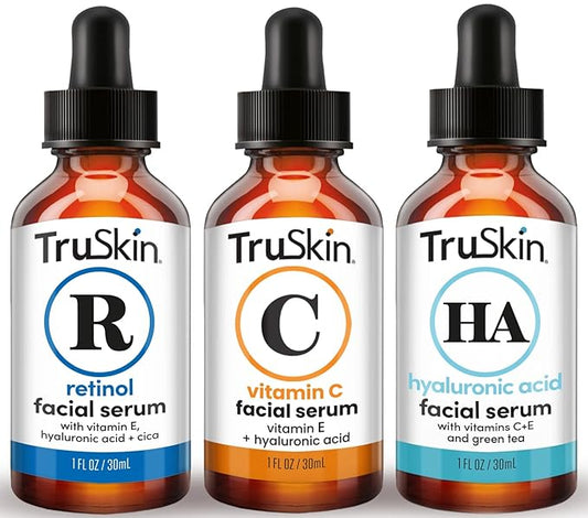 TruSkin Face Serum Trio – Hyaluronic Acid, Vitamin C & Retinol Serum for Face – Anti Aging Skin Care Set for Women – Skincare for Bright, Smooth, Hydrated & Firmer-Looking Skin, 1 fl oz, 3 Bottles