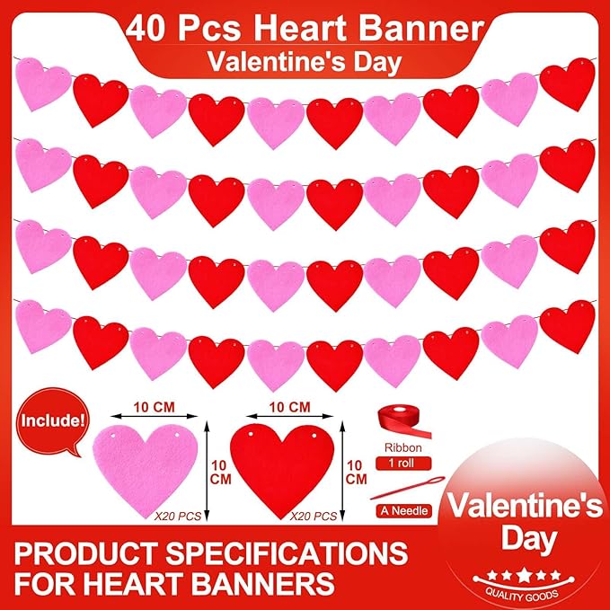 Red Pink Heart Banner Garland