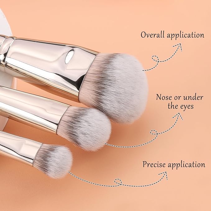 TEOYALL Flat Angled Brushes, Flawless Foundation Brush Under Eye Concealer Brush Bronzer Brush with Liquid Cream Powder