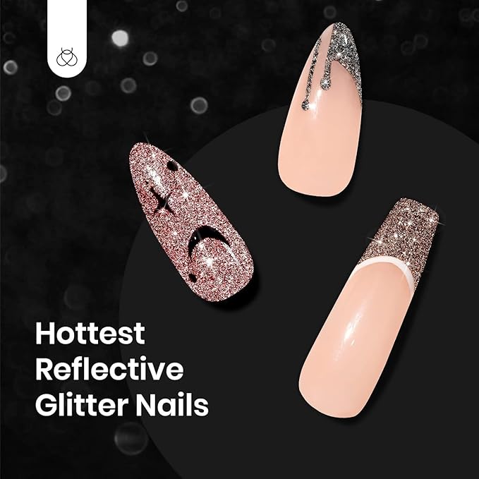 Beetles Reflective Glitter Gel Nail Polish Set, 6 Colors Holographic Sparkle Glitter Gel Polish Flash Diamond Sliver Gold Black Red UV LED Soak Off Manicure Gift for Women Girls