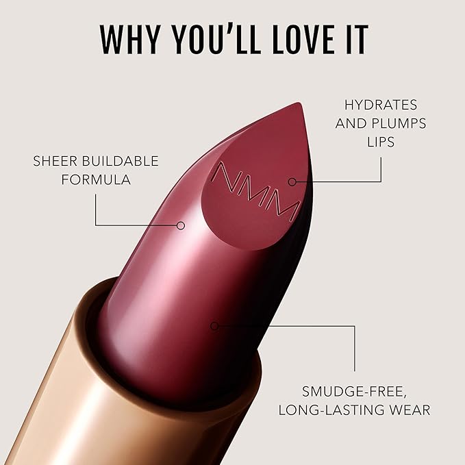 No Makeup Makeup Crème Classic Lipstick, Foolproof Sheer-to-Bold Formula Delivers Long-Lasting Hydration and Buildable Color, Lightweight Satin Finish, Made with Skin-Loving Ingredients, Plum 02