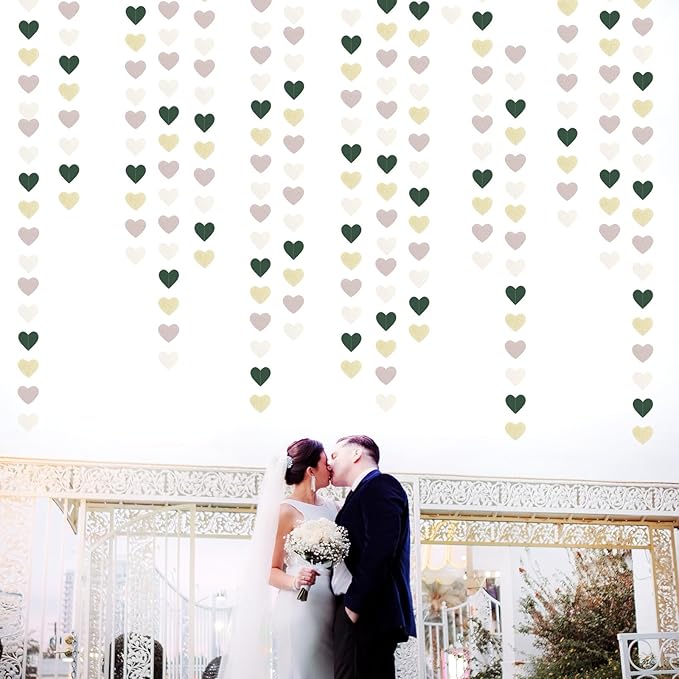 Sage-Green Gold Nude-Pink Party-Decorations Garland - 52Ft Boho Champagne Paper Streamers Banner,Birthday Bachelorette Baby Bridal Shower Wedding Engagement Fall Autumn Christmas Hanging Decor Ouruola