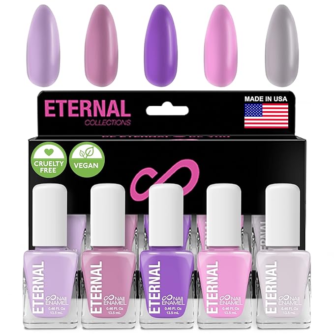 Eternal Pastel Nail Polish Sets for Women (LILAC PINK) - Pastel Nail Polish Set for Girls | Quick Dry & Long Lasting Nail Polish Kit for Home DIY Manicure & Pedicure | Made in USA, 13.5mL (Set of 5)