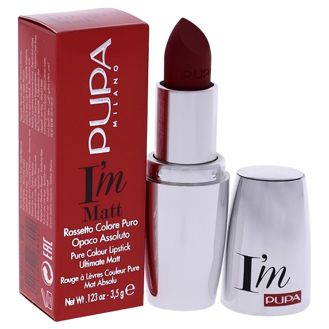 PUPA Milano I Am Matt Pure Colour Lipstick - Dresses Lips In Full, Deep Color - Matte, Velvety And Extremely Sensory Feel - Glides On Without Weighing Lips Down - 072 Velvet Ruby - 0.123 OZ