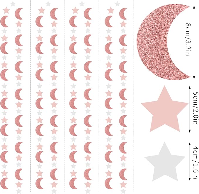 Pink Rose-Gold Moon-Star Party-Decorations Garland - 52Ft Twinkle Little Star Hanging Decoration Streamers Banner, Eid Ramadan Mubarak Decoration Birthday Wedding Baby Shower Party Decor Panduola