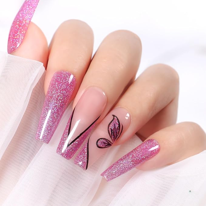 Major Dijit Quick Dry Nail Polish 12ml/0.41fl oz Glitter VioletRed Regular Nail Lacquer Fast Drying & Long Lasting Nail Polish Nail Art Effect for Nail Salon