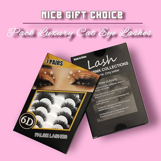 Veleasha Eyelashes Fluffy and Lightweight Fake Eyelashes Natural Look Wispy Faux Mink Lashes 7 Pairs Pack 100% Handmade Luxury Cat Eye Lashes (614)
