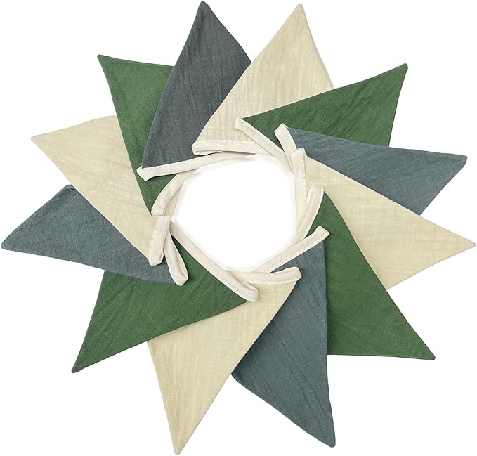 2 Sets of Green Grey Beige Nursery Garland 24Pcs Woodland Fabric Linen Pennant Banner Flags Triangle Streamers for Baby Playroom Decor Kids Camping Birthday Baby Shower Jungle Party Decorations