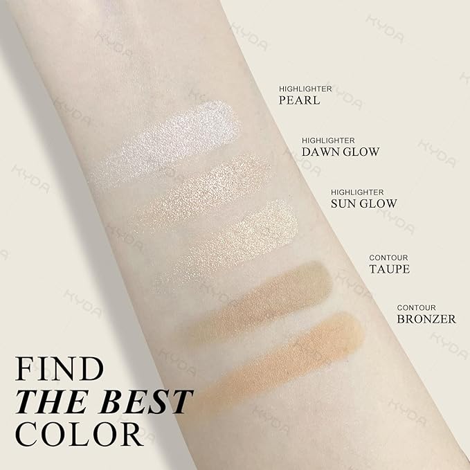 KYDA Highlighter Contour Palette Kit, Glossy Face Illuminator & Natural Matte Contour Bronzer, Lasting Glow Face Sculpting Contouring Makeup, Blendable Formula, Sun Glow & Taupe