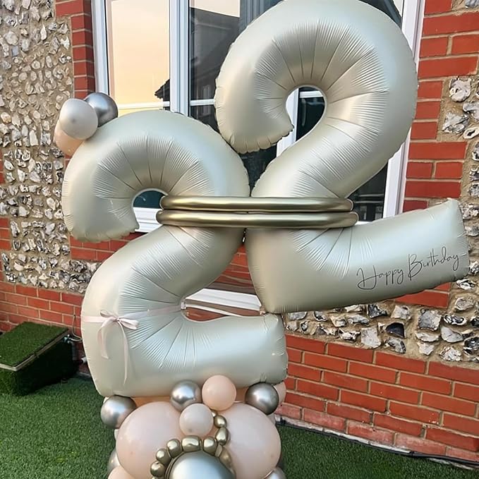 40 Inch Balloon Number 2 Beige, Large Foil Cream Number Balloons Set 0-9 for Men Women, Self Inflating Digital 2 Helium Balloons for Boys Girls 2nd Birthday Anniversary Baby Shower Party Decorations