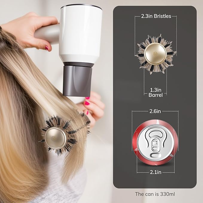 Sndyi Small Round Brush for Blow Out, Nano Thermal Ceramic Ionic Round Hair Brush with Boar Bristles, Boost Shine & Volume, For Short Hair with Quick Blow Drying & Salon Styling - 2.3'', Barrel 1.3''