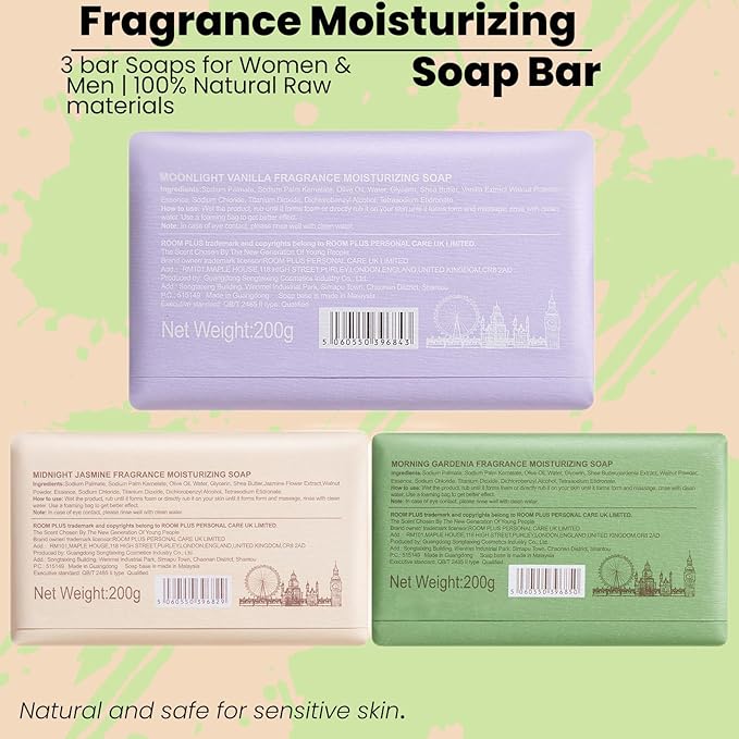 YESUN Fragrance Bar Soap, Big Brick of Bath Soap,Made with Organic Oils, 3-pack,1.3lb,Natural Soap Bar,Moisturizing clean, Floral Scent,Walnut Powder Exfoliates ROOMPLUS(Gardenia,Jasmine,vanilla)