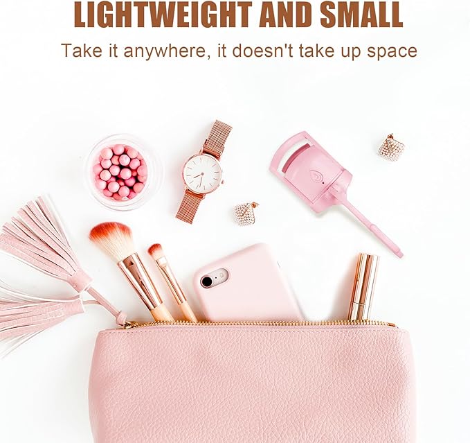 C-Shaped Heated Eyelash Curler Fast Heat Up in 5s - Rechargeable Electric Eyelash Curler for 24H Long Lasting Curls - Safe Anti-Burn Lash Curler Elevate Your Beauty with Stunning Lashes (Pink, L)