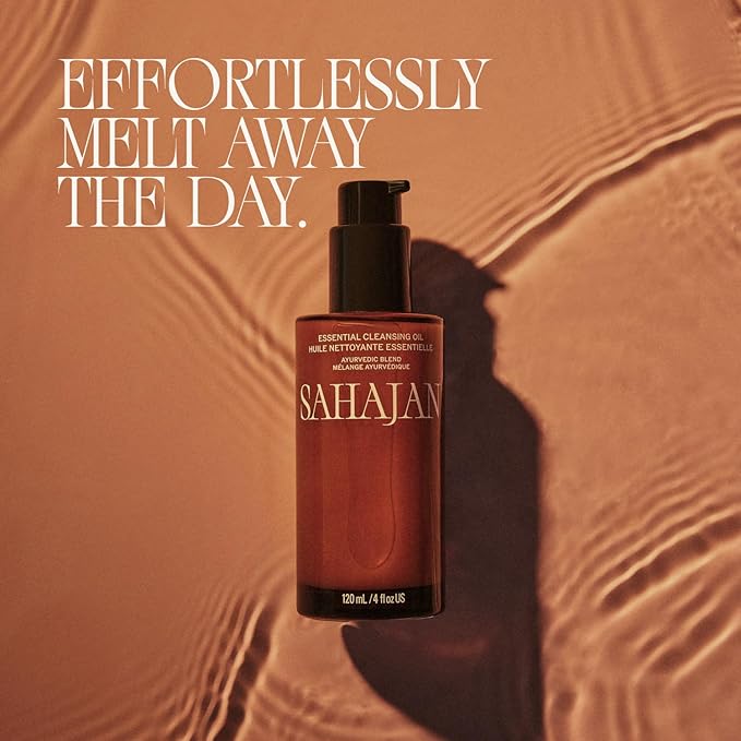 Sahajan Essential Cleansing Oil with Vitamin C + Squalane | Ayurvedic Gentle Clean Facial Cleansing Oil | All Skin Types, Sensitive Eyes | Remove Waterproof Makeup, SPF, Pollution | 4 oz