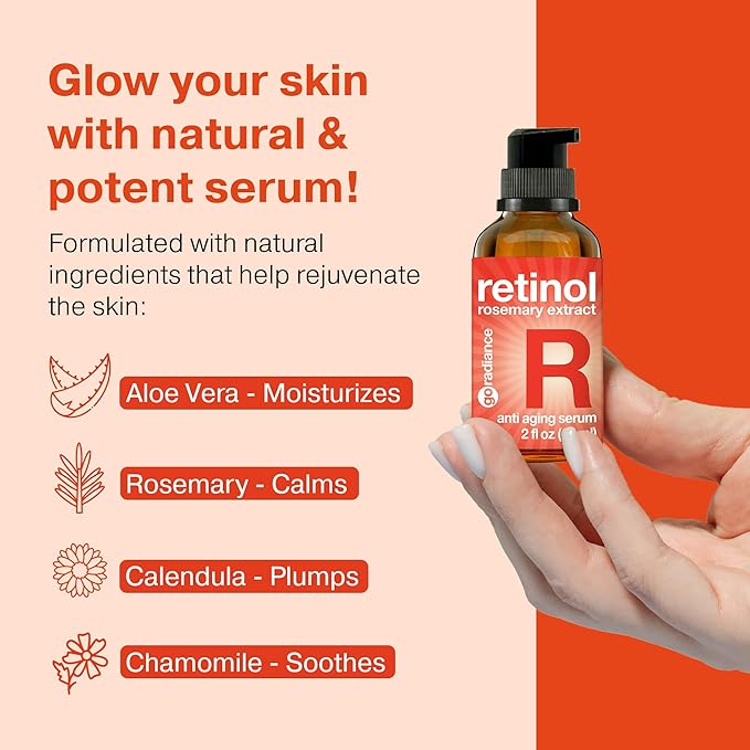 2X BIGGER 2oz, 1% Retinol Serum for Face, Dark Spot Remover, Anti Aging Serum, Retinol Cream, Aloe Vera, Rosemary, Calendula Extract, Made in USA