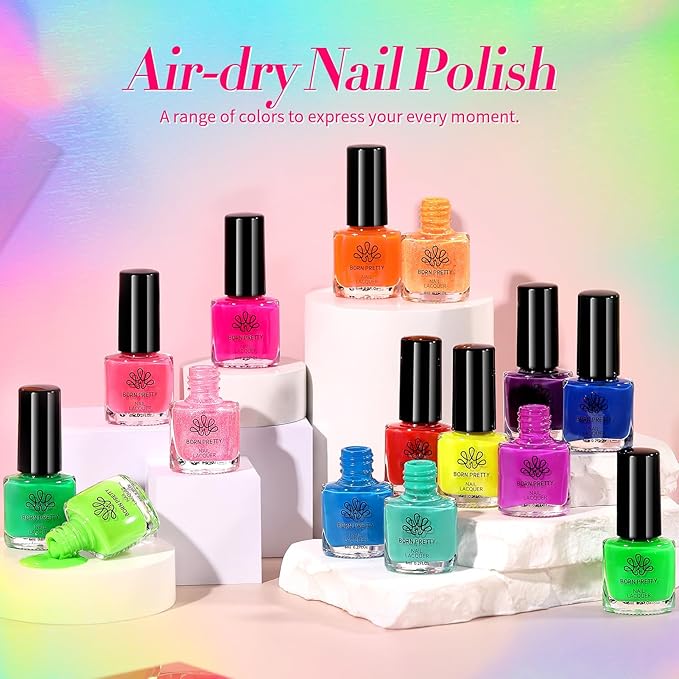 Born Pretty Neon Nail Polish Set, 15 Colors Halloween Nail Polish Quick Dry Nail Polish Kit Hot Pink Yellow Green Blue Nail Lacquer Glossy Nail Polish Manicure Set for DIY Nail Art Salon Home Gift