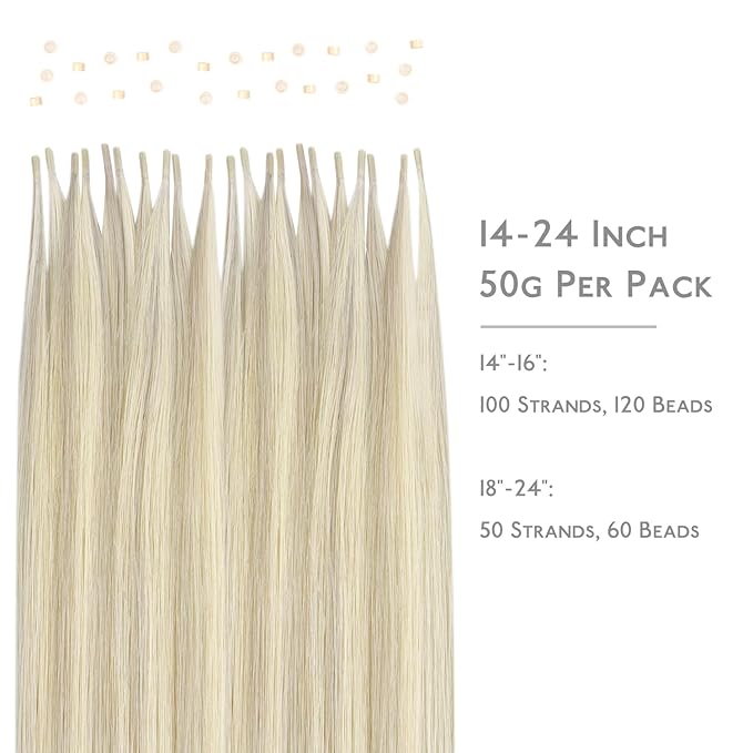 WENNALIFE I Tip Hair Extensions Human Hair, 50g 50s 24 Inch Ash Blonde Highlighted Platinum Blonde Remy Itip Human Hair Extensions Invisible Itips Straight I Tips Fusion Extensions Real Human Hair