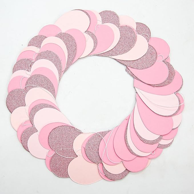Rose-Gold Hot-Pink Decorations for Party - 52Ft Heart Paper Garland Decoration Streamers Birthday Banner Bridal Baby Shower Wedding Bachelorette Engagement Graduation Hanging Decor Hongtongtong