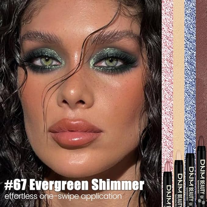 evpct Emerald Green Shimmer Cream Eye Shadow Sticks Brightener Pencils for Women, Green Silky Eyeshadow Applicator Stick Pen Waterproof, Blendable Crease-Proof Stick Eyeshadow Shimmer Eye Makeup 67