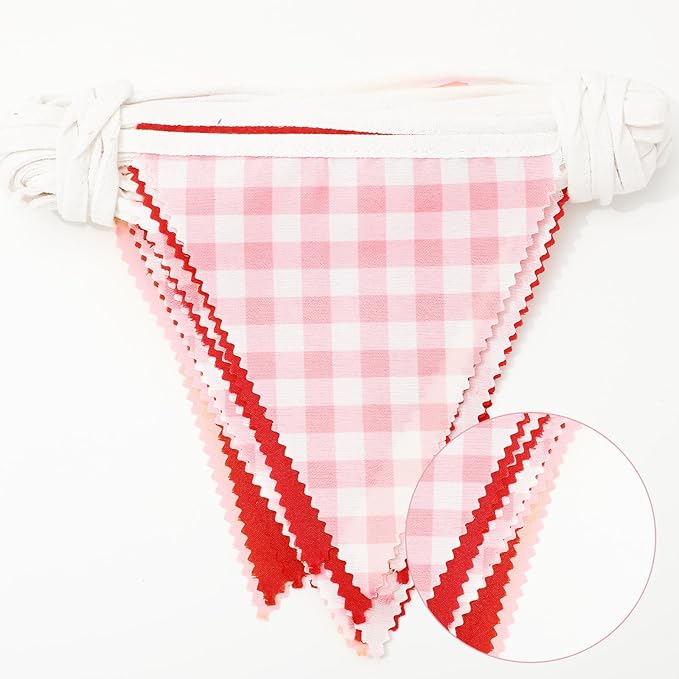 33 Ft Valentine's Day Hanging Banner Decoration Triangle Flag Red Pink Pennant Plaid Fabric Bunting Garland for Anniversary Wedding Baby Shower Party Supplies