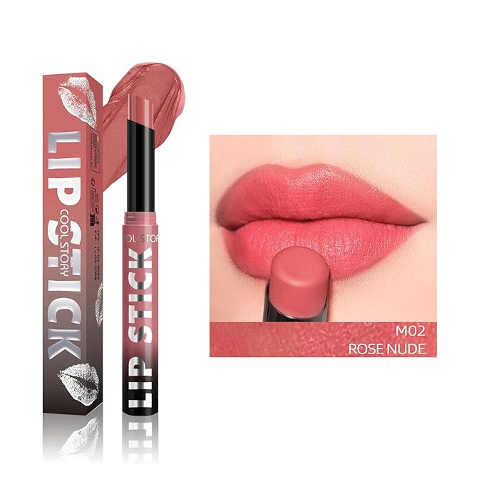COOL STORY Matte Lipstick Lightweight Blurring Formula with High Impact Pigment, Long-lasting, 0.07 oz (Rose Nude)
