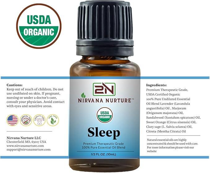 Sleep Blend USDA Certified Organic, 100% Pure and Premium, Undiluted, Sleep, Aromatherapy, Calm, Relax