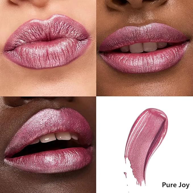 Metallic Liquid Lipstick Mauve Pink Purple – High Pigment Long-Lasting Waterproof Lip Gloss with Metallic Finish, Smudge-Proof, Non-Sticky, Comfortable Lip Makeup for Party & Daily Wear (Pure Joy)