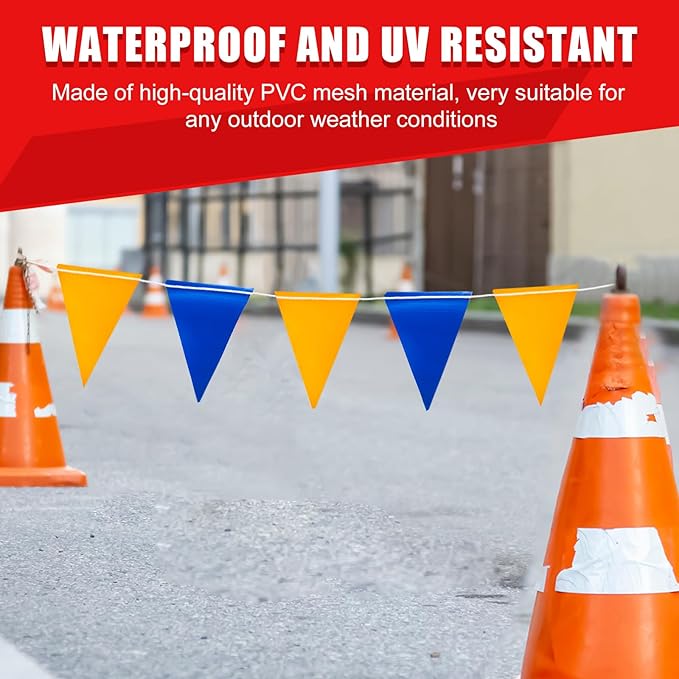 Safety Warning Pennant Banner Flags – Multipurpose 315FT OSHA High Visibility Colored Triangle Flags for Outdoor,Party, Roadwork, and Hazard Areas(BLUE+YELLOW,135pcs,315FT)