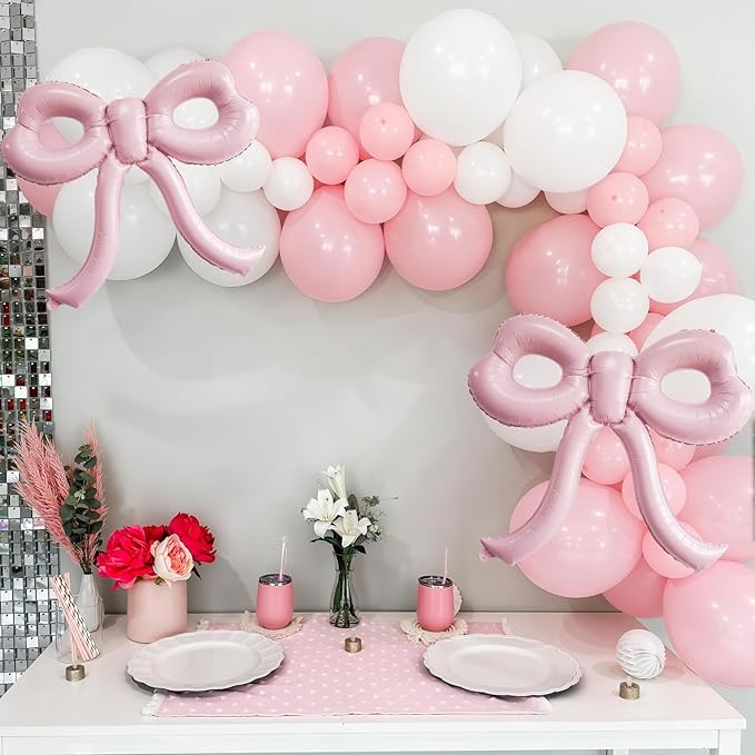 4 Pcs Light Pink Bow Balloons Bow Party Decorations for Girl Women Bow Birthday Decorations Giant Pastel Pink Bow Balloon for Graduation Baby Shower Bridal Wedding Decor Bachelorette Party Supplies