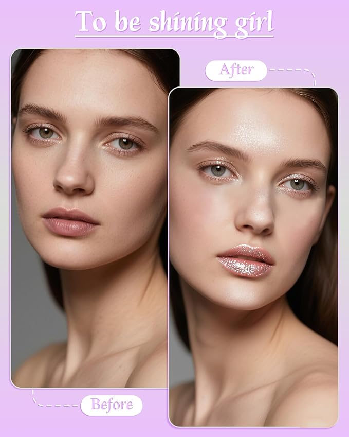 Highlighter Powder with Brush | 3D Contouring & Radiant Glow for Face, Body & Hair | Pearlescent Shimmer, Long-Lasting & Buildable Coverage | Women's Makeup for Daily & Special Occasions