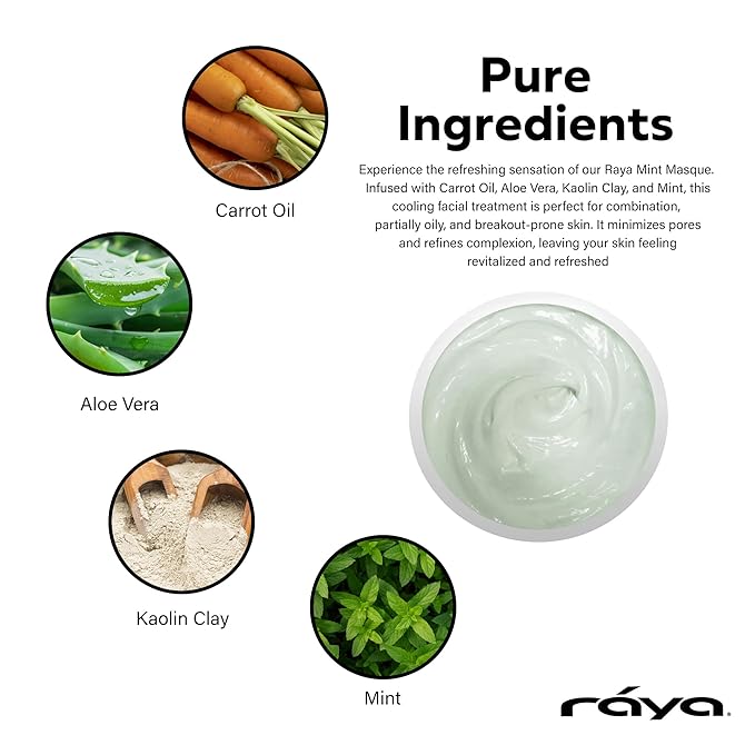 Raya Mint Masque (603) | Cooling and Refreshing Facial Treatment Mask Combination for Oily and Break-Out Prone Skin, Moisturizing,Tightening Pores, Refining Complexion, Paraben-free - 60ml
