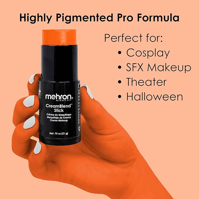 Mehron Makeup CreamBlend Stick | Face Paint, Body Paint, & Foundation Cream Makeup | Perfect for Halloween (.75 oz) (ORANGE)