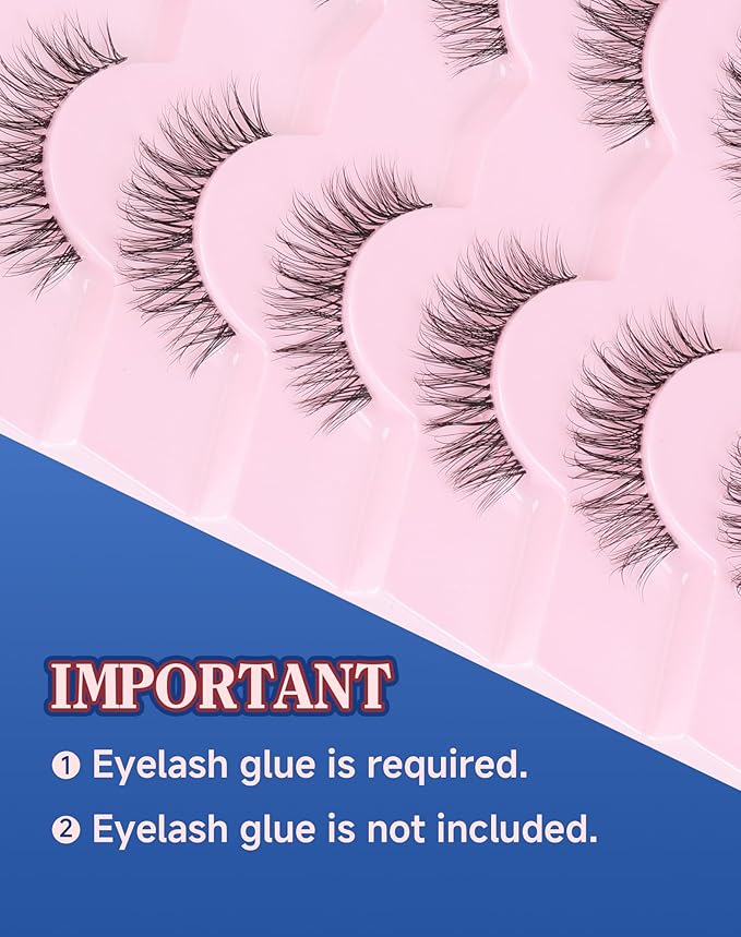 Short Lashes Natural Look Everyday Wispy Eyelashes Mink Flared Eyelashes Strip False Eye Lash Soft Clear Band 7 Pairs SF-05