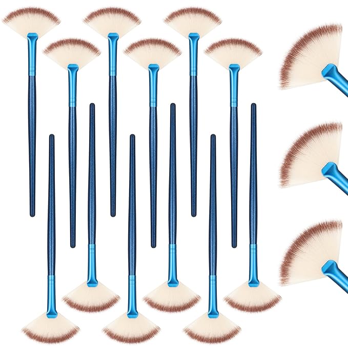 12 Pcs Soft Facial Fan Brush Blush Makeup Brush Face Mask Acid Applicator Multi Use Cosmetic Tools for Peel Mask Makeup for Mud Cream(Blue)