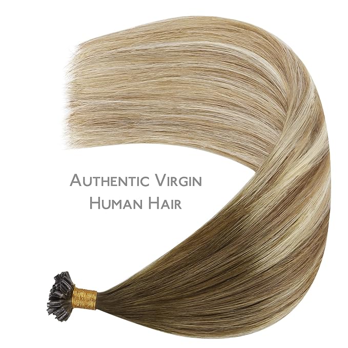 WENNALIFE U Tip Hair Extensions Human Hair, 50g 50s 20 Inch Ombre Walnut Brown to Ash Brown and Bleach Blonde Remy Hair Extensions K Tip Hair Extension Real Human Hair Invisible Straight Keratin Hair