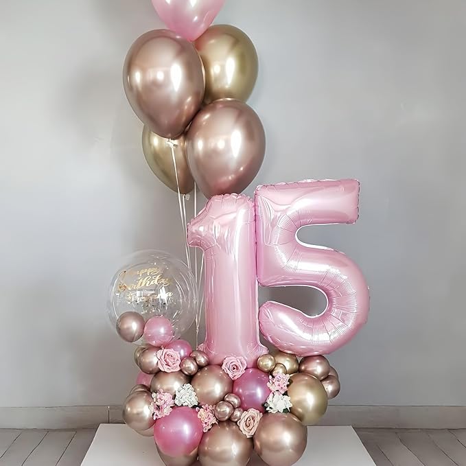 40'' Pink Number 9 Balloon, Self Inflating Foil Light Pink Number Balloons Set 0-9, Pastel Pink Digital 9 Helium Balloon for Girls 9th Birthday Party Decorations Anniversary Supplies