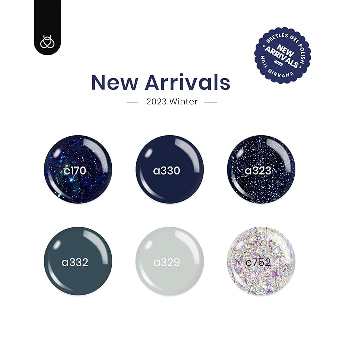 Beetles Blue Gel Polish Set, 6 Colors Glitter Dark Blue Sliver Gel Nail Polish Nail Art Design for Manicure Lovers DIY at Home