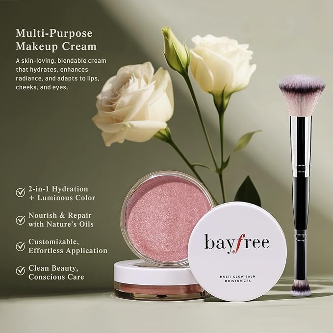 bayfree Multi Glow Balm Set, Cream Blush with Double-ended Brush, Radiant Finish, Hydrating, Creamy, Radiant Finish, Lightweight & Blendable Color, Face Balm