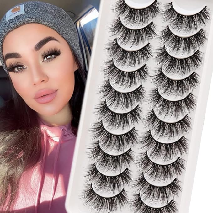 Veleasha Lashes Fluffy Wispy Faux Mink Eyelashes Criss-cross False Lashes 10 Pairs Pack Fake Eyelashes for Women (6D04)