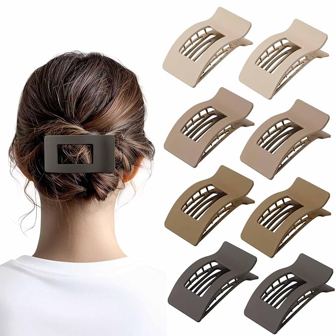 8 Pack French Flat Hair Clips for Women – Large Matte No-Slip Claw Barrettes for Thick & Thin Hair, Strong Hold Styling Accessories (Brown)