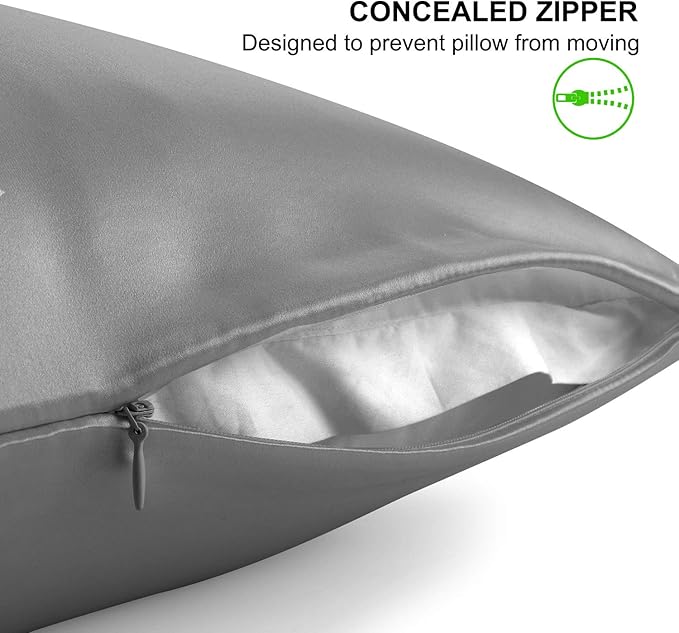 ALASKA BEAR Silk Pillowcase Men Women Beauty Anti Face Wrinkle Pillow Slip Case Real Mulberry Silk Queen Size with Zipper Closure (1pc, Iron Grey)