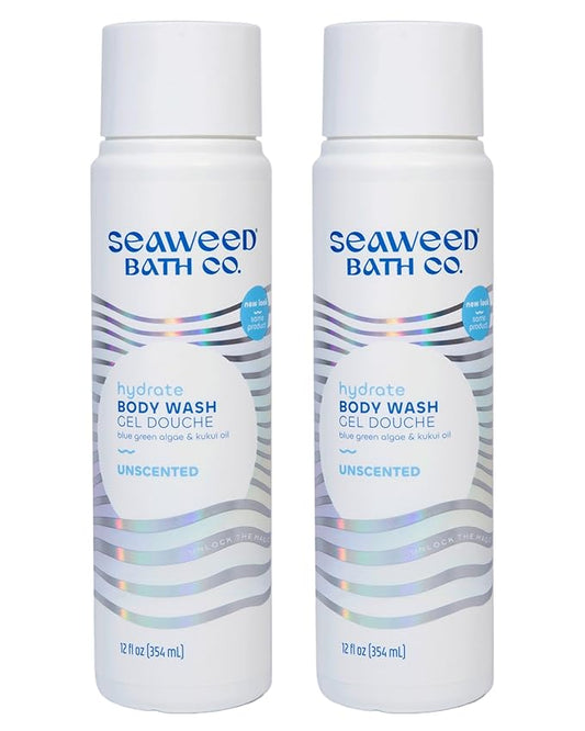 Seaweed Bath Co. Hydrate Body Wash - Unscented | Foaming Shower Gel Cleanser with Natural Ingredients | Fragrance Free and Gentle | Good For Sensitive Skin | 12 oz (Pack of 2)
