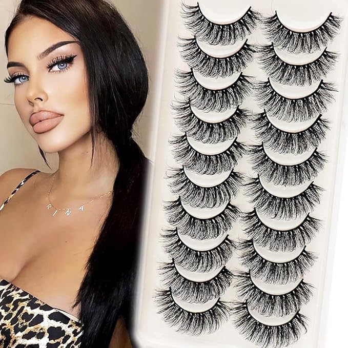 Veleasha Lashes Fluffy Wispy Faux Mink Eyelashes Criss-cross False Lashes 10 Pairs Pack Fake Eyelashes for Women (6D17)