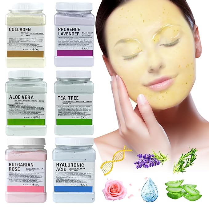Jelly Mask for Facials Professional, Hydrating & Moisturizing Peel-Off Natural Gel Face Mask SkinCare, Professional Spa Use Jelly Face Masks, Deep Hydration & Glow 23 Fl Oz (6 Pcs)