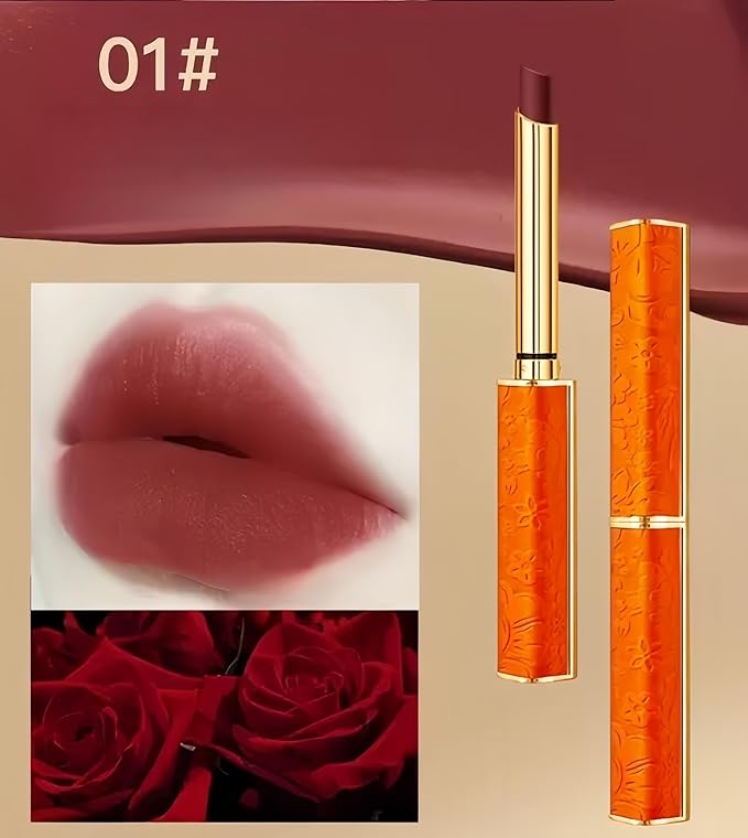 2026 new Velvet Mist Play Lip Makeup, Luxury Gold Orange Lipstick, Velvet Matte Finish, 4 Trendy Colors Available, Lightweight Long-Lasting Formula (01# bean paste)