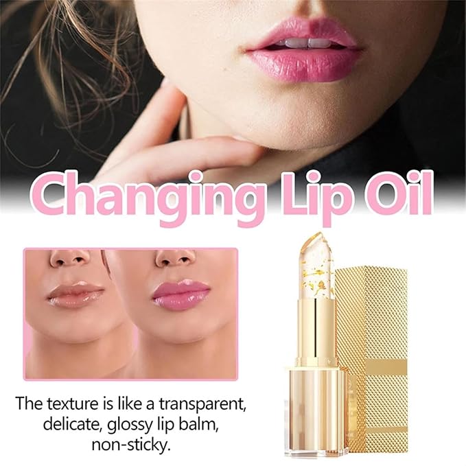 Transferproof Color Changing Lipstick,Transparente Transferproof Gold Crystal Color Changing Lip Stick,Labial Cambia De Color De, Long Lasting 24 Hours Moisturizing Glossy Shine Lip Gloss (1PC)