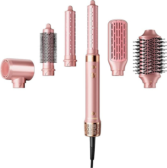 StyleVibe 6-in-1 Air Styler, Hair Dryer & Blow Dryer Brush with Auto Wrap Curl L/R, Fast Drying, Smooth Blowouts, Root-Lift Volume, No Heat Damage Frizz-Free Thermal Brush with Travel Bag