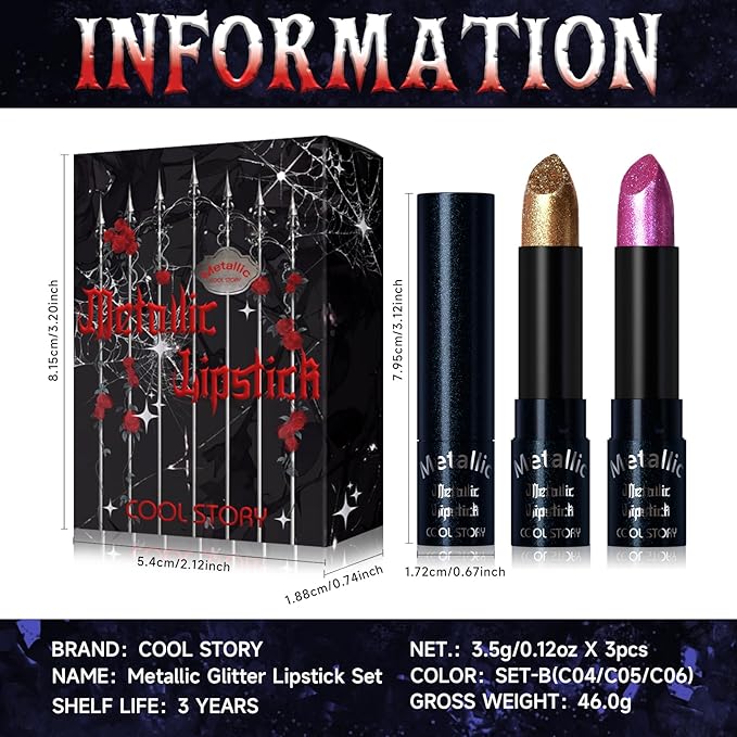 Metallic Glitter Lipstick Set Shimmering Colors (Set-B)