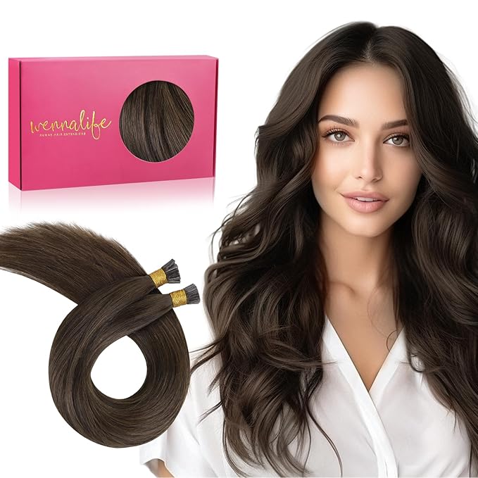 WENNALIFE I Tip Hair Extensions Real Human Hair, 100g 200s 14 Inch Chocolate Brown Remy Itip Human Hair Extensions Invisible Itips Straight I Tips Cold Fusion Extensions
